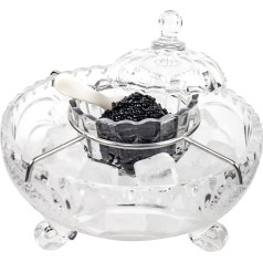 DUEBEL Caviar Serving Set, 1 Glass Divided Serving Bowl Set Plus 2 Pieces x Mother of Pearl Caviar Spoon - Caviar Dish Serving Set, Shrimp Cooler for Kitchen, Restaurant, Catering Events