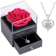 Preserved Real Rose Forever with Necklace, Gift for Valentine's Day, Wedding Anniversary, Birthday for Her/Women/Girlfriend/Mum