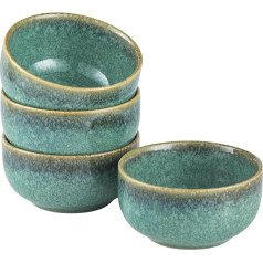 HENXFEN LEAD Dessert Bowls, 240 ml Ceramic Cereal Bowls, Set of 4, Porcelain Snack Bowls, Shiny Green