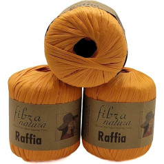 120 g Fibra Natura Raffia Yarn, 100% Viscose/Cellulose, Macrame Cord, Natural Yarn, Plain (Orange 116-19)