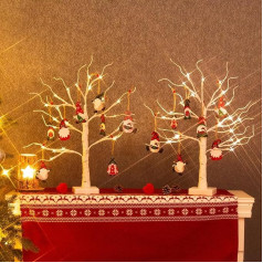 DELICHTER Set of 2 Light Trees for Indoor Use, 24 Warm White LEDs, Birch Tree, 16 Christmas Gnomes, Wooden Decorative Hangers, Christmas Tree Decoration Figures, American Children's Table Decoration