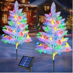 Abkshine 2 Pack White Christmas Tree Outdoor Solar Christmas Tree with 60 LED C6 Christmas Lights Small Artificial Christmas Tree for Outdoor Yard Porch Pathway Grave