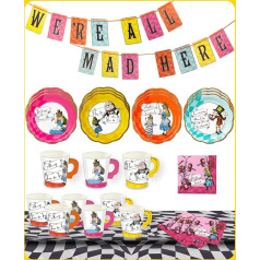 Talking Tables Alice in Wonderland Party Decoration & Tableware for 16 Guests, Mad Hatter Double Sided Pennants, Paper Plates, Napkins, Cups, Tablecloth for Birthday, Tea Party, Baby Shower, Mother's