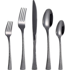 CISAY Cutlery Set for 6 People, 30-Piece Fish Scale Style Stainless Steel Cutlery Set, Cutlery Including Knife/Fork/Spoon, Mirror Polished, Dishwasher Safe (Black)