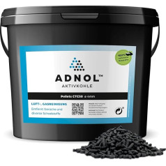 ADNOL® Activated Carbon Pellets 20 Litres Made of Coconut Shells for Air Purification and Gas Cleaning e.g. for Cooker Hoods, CTC50, Diameter 4 mm, Energy Class A, Can be Used as Carbon Filter