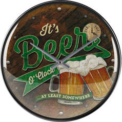 Nostalgic-Art Retro Wall Clock, Diameter 31 cm, Beer O' Clock Glasses - Gift Idea as Bar Accessories, Large Kitchen Clock, Vintage Design
