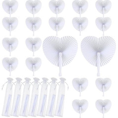 Pack of 20 Wedding Favours Including 20 Heart Hand Fans with 20 Gift Bags Foldable Wedding Fan Wedding Decoration Accessories for Guests Ideal Wedding Party Bag