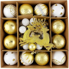 Christmas Baubles for Christmas Tree Decorations, Shatterproof Christmas Baubles, Ornaments for Christmas Party, Home Decoration, Gold White, Pack of 40