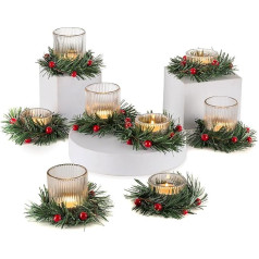 Romadedi Glass Tea Light Holder for Christmas Decoration Table Decoration: Small Tea Light Glasses with Christmas Wreath for Decoration Christmas New Year's Eve Candle Holder Candle Glass for Living