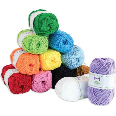 Mira Handcrafts 50g Long Yarn Sweets - Total 1200 Meters Knitting and Crochet Yarn - Beginner Set with 12 Colourful Yarns