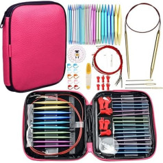 ONBAGLST 57pcs Aluminium Circular Knitting Needles Set with Ergonomic Handles, 13 Size Interchangeable Crochet Hooks with Storage Box for Small Projects