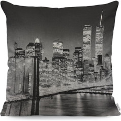WONDERTIFY New York City Cushion Cover City Night Landscape Rise Building Bridge Throw Pillow Covers Pillow Case for Couch Home Decor Black White 45 x 45 cm