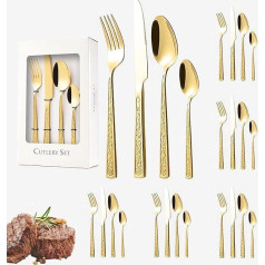 Silver Cutlery Set 24-Piece Gold-Plated Cutlery Sets for 6 People with Gift Box, Cutlery Set with Knife, Spoon and Fork, Mirror Polished, Dishwasher Safe (Golden)