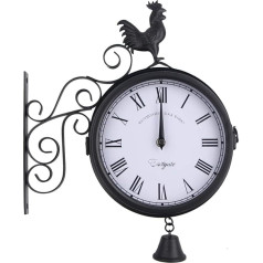 Timelike Retro Antique Style Wall Clock Double Sided Station Clock Vintage Style Wrought Iron 2 Quartz Movements Numbers Large Wall Clock Station Clock (Black)