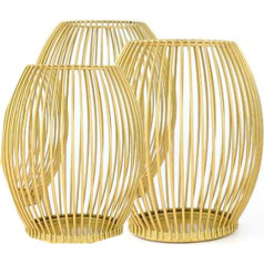 Set of 3 Oval Candle Holders Metal Lantern Candle Holder Taper Candle Holder Creative Vintage Candle Stand for Living Room Bedroom Birthday Wedding Christmas Food Table Decoration (Gold)