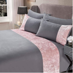 Sienna Crushed Velvet Bedding Set, Duvet Cover with Pillowcases, Silver Grey, Blush, Double Bed, SDHSCVPSB02