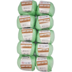YarnArt Baby Cotton Knitting Wool with 50% Cotton, 500 g Wool Plain (Kiwi 435), Pack of 10 x 50 g