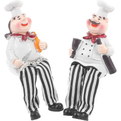 ABOOFAN French Chef Figurine 2 Pack Sculpture Chef Collectible Bread Wine with Dangling Legs Shelf Seater Figurine for Kitchen Decorations