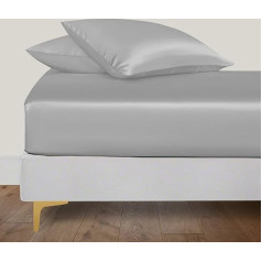 LINENWALAS Double Fitted Sheet with Pillowcases, 100% Organic Bamboo Silk Fitted Sheet, Up to 16