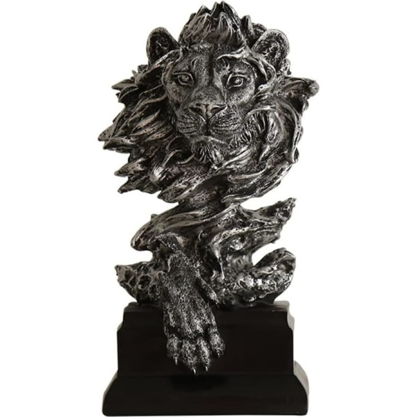 Lin's Wood Lion Head Figurine, Resin Lion Statue, Animal Head Statue, Desk Cabinet, Figurine, Crafts, Ornaments for Home, Office, Decoration, Gift