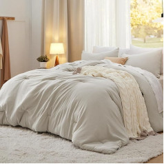 Bedsure Queen Size Comforter Sets, Beige Soft Prewashed Comforter for All Seasons, 3 Piece Warm Bedding Sets, 1 Lightweight Comforter (90