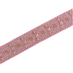 Craftbot indische Bordüre zum Nähen, 9 Meter verzierte Sari-Bordüre, rosa Blumenverzierung, zum Nähen und Basteln