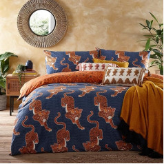 furn. Tibetan Tiger Super King Duvet Cover Set, Cotton, Polyester, Blue