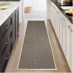 Cheerx Kitchen Rug Washable Non-Slip Kitchen Runner Non-Slip Geometric Textured Mesh Rug Runner Hallway Washable Rugs for Kitchens, Patio & Living Room, Brown, 43 x 150 cm