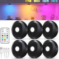 WILLED LED Display Cabinet Lighting, USB Rechargeable LED Spotlights, Battery with Remote Control, RGB Cabinet Lighting Wireless, Magnetic Under-Unit Light, Kitchen LED, Indirect Lighting with Timer