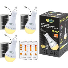 CLAR - Bulb with Battery, Rechargeable Bulb, Lamp Without Power, Ceiling Lamp Without Power Connection, Rechargeable Bulb, Bulb Without Power, USB Bulb, 9 W Warm White (Pack of 3)