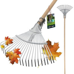 KOTARBAU® Leaf Rake with Handle, Made of Wood, Galvanised Adjustable Width, Garden Rake with Handle, Fan Rake Garden Rake Metal Leaf Sweeper Leaf Rake 30 - 45 cm
