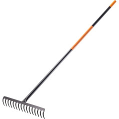 KADAX Metal Rake Garden Rake Wide Rake with 61 Inch Metal Handle Garden Tool for Weeding Fertilizing Garden Rake for Lawn and Leaves (Rectangular 16 Prongs)