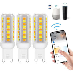 Wi-Fi Smart G9 LED Bulbs, Compatible with Alexa/Google Home, AC 230 V Continuously Dimmable, 2700 K - 6500 K, Brightness Adjustable 1%-100%, 0.4-4 W, 40 LM-400 LM, Timer Function G9 Intelligent LED
