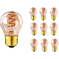 LIGHBIB Retro E27 LED Bulb G45 Spiral Filament Light Bulb Globe Antique Edison 3 W Amber Glass 2200 K Dimmable Lamp for Chandelier Pendants, E26 110 V, 3 W, Pack of 10 Light Bulbs