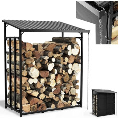 Onbest Firewood Rack - Metal Firewood Rack with Roof for Outdoor Use - with Weather Protection - Rain Gutter - Rain Chain - in 2 Sizes - Stacking Aid - Wood Storage (185 x 70 x 185 cm)