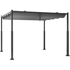 COSTWAY Pergola with Sliding Roof, 3.1 x 3.1 m Gazebo Waterproof Stable Winterproof Garden Gazebo with Robust Metal Columns for Patio, Garden, Deck