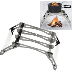 Portable Camping Cooking Stand, Foldable Stove Stand Made of Stainless Steel for Hiking, Mini Pocket Stove Made of Wood, Folding Camping Stove, High Hardness, Compact Portable, for Backpack Picnics,