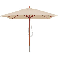 Mendler Gastronomy HWC-C57 Wooden Parasol, Garden Umbrella, Polyester/Wood, 14 kg, Square, 3 x 3 m, Pulley, Shockproof, Cream