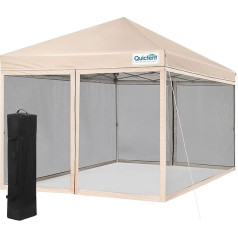 Quictent Gazebo 3 x 3 with 4 Sides, Waterproof Event Canopy with Bag, Garden Party Tent with Mosquito Net, for Party, Holiday, Pool, Beige