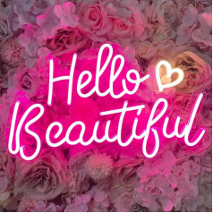 Hello Beautiful Neon Sign for Wall, Bedroom Decor, Aesthetic Neon Light for Studio, Salon, Bar, Warm White Neon Lights with Dimmer Switch, Gifts for Women, Mother's Day Gifts, 43 x 27 cm
