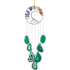 Nupuyai Tree of Life Agate Slices Wind Chimes 7 Chakra Healing Crystals Hanging Ornament Wall Art Window Decoration Green