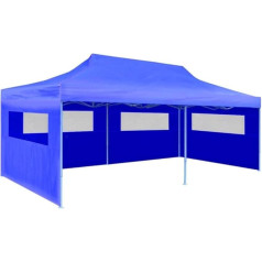 vidaXL Party Tent, Foldable Pop Up Gazebo with Sidewall, Patio Gazebo with Steel Frame, Wedding Canopy Tent for Garden, Beach, Blue