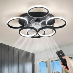 ANZHUANG Ceiling Fan with Lighting and Remote Control Quiet Fan with Light Ceiling 60 W LED Dimmable Ceiling Light with Fan for Living Room Bedroom Black