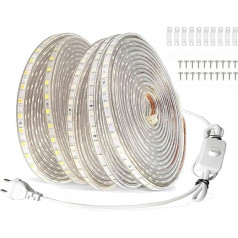 FOLGEMIR 20 m LED Strip with Switch - Cold White, 220 V 230 V Lighting, 60 LEDs/m Strip, IP65 Waterproof Light Tube (Cold White, 20 m)