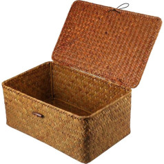 NOLITOY Woven Seagrass Belly Basket Storage Basket Braided Rattan Storage Basket with Lid for Home Storage