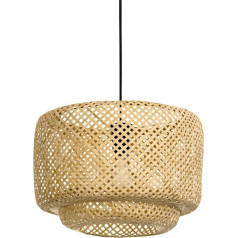 EGLO Hettonle Pendant Light Dining Table 1-Bulb Dining Room Lamp Made of Rattan in Natural and Metal in Black, Pendant Light with E27 Socket