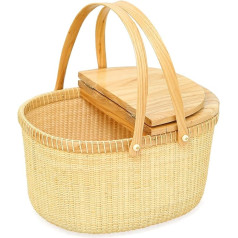 Teng Jin Nantucket Picnic Basket, Perfect for Picnic, Camping or Other Outdoor Picnic Hamper with Lid and Handle (Hard Ash