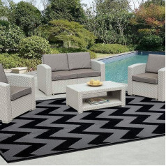 Easy-Going Reversible Outdoor Rugs, 1.2 x 1.8 m, Waterproof Plastic Straw Rug, Stain and UV Resistant Floor Mat for Patio, Porch, RV, Camping (Wavy, Black and Grey)