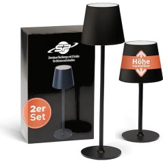 Smart-Planet High-Quality Metal LED Table Lamp, Set of 2, Height-Adjustable Table Lamp, Touch Dimmable in 3 Levels, Wireless, IP44 Outdoor with USB Battery, Adjustable Size, Colour Brightness