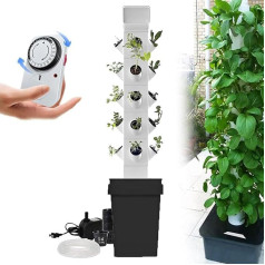 Hydrokultur-Anbausystem Mit 12/16/20/24 LöChern – Feuchtigkeitspumpe + Timer + Adapter, Hydrokultur-Turm FüR Gartenpflanzer, Aeroponik-Anbauset FüR KräUter, NetztöPfe,20Hole